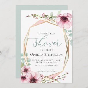 Invitation Fleurs de printemps fraîches et Baby shower de feu