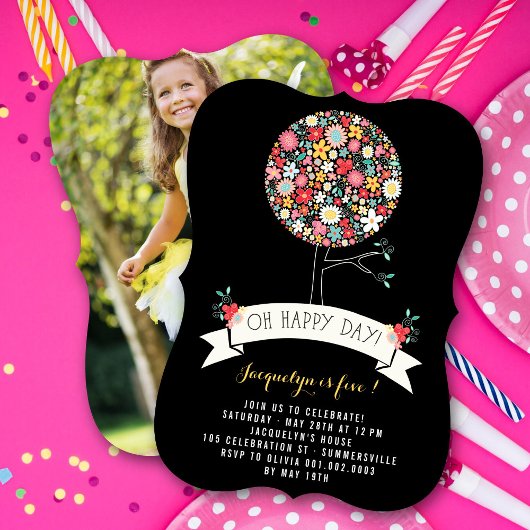 Invitation Fleurs de printemps Pop Tree Girl Anniversaire Pho