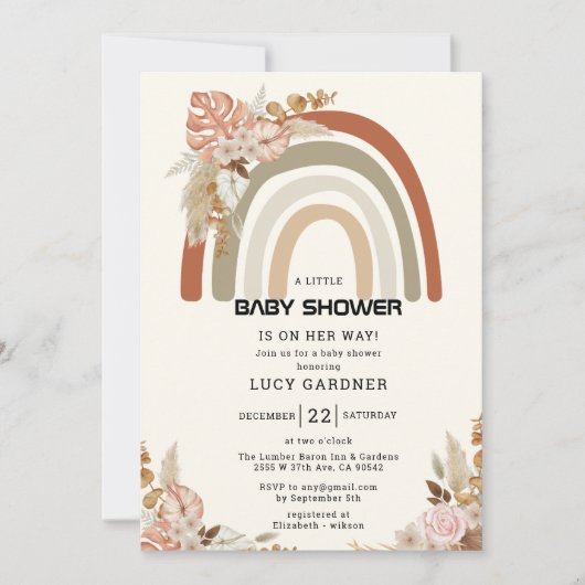 Invitation Fleurs de printemps | Rainbow Simple Girl Baby sho (Devant)