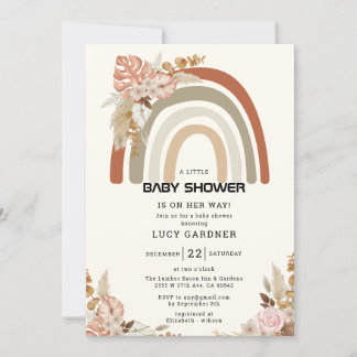 Invitation Fleurs de printemps | Rainbow Simple Girl Baby sho