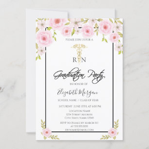 Invitation Fleurs de printemps RN Nurse Graduation Party