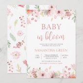 Invitation Fleurs de printemps rose bébé dans le Baby shower  (Devant / Derrière)
