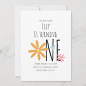 Invitation Fleurs de printemps rose Bleu orange Premier anniv (Devant)