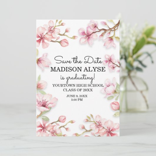 Invitation Fleurs de printemps roses et blanches pour la remi (Debout devant)