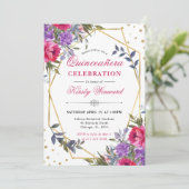 Invitation Fleurs de printemps roses et violettes Cadre Quinc (Debout devant)