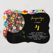 Invitation Fleurs de printemps Whimsical Pop Tree fête d'anni (Devant / Derrière)