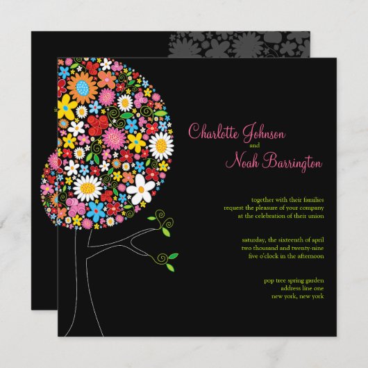 Invitation Fleurs de printemps Whimsical Pop Tree Mariage Inv (Devant / Derrière)
