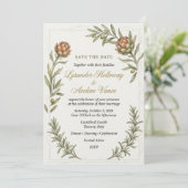 Invitation Fleurs de Protea, Branches d'Olivier, Brins de Rom (Debout devant)