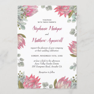 Invitation Fleurs de Protea Eucalyptus Foliage Mariage floral