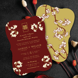 Invitation Fleurs de prune et de prune Double Mariage du bonh