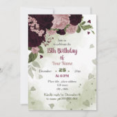 Invitation fleurs de prune rose verdure fête d'anniversaire (Devant)