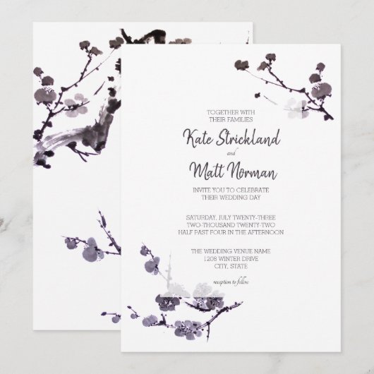 Invitation Fleurs de prunier sumie Mariage (Devant / Derrière)