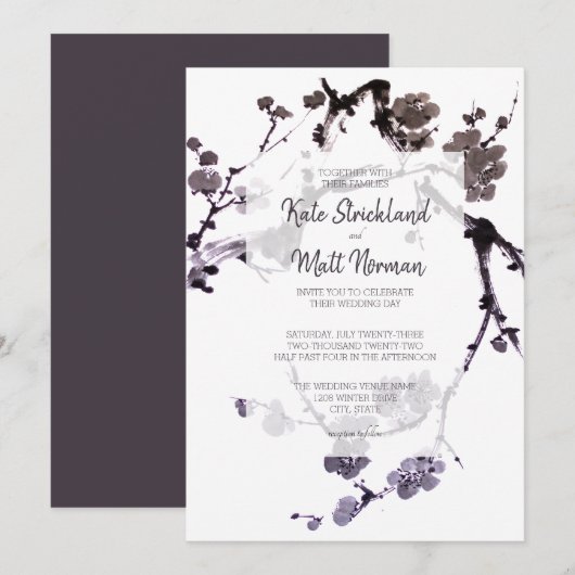 Invitation Fleurs de prunier sumie Mariage (Devant / Derrière)