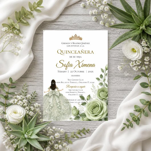 Invitation Fleurs de Quinceañera verdure