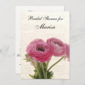 Invitation fleurs de ranunculus rose sur la douche de mariée  (Devant / Derrière)