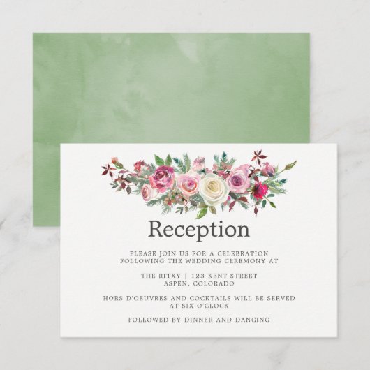 Invitation Fleurs de réception de mariage d'hiver (Devant / Derrière)