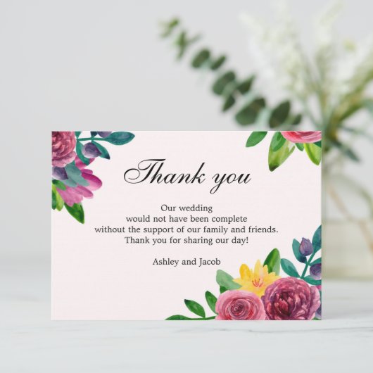 Invitation Fleurs de remerciement. Note de mariage à fleurs p (Debout devant)