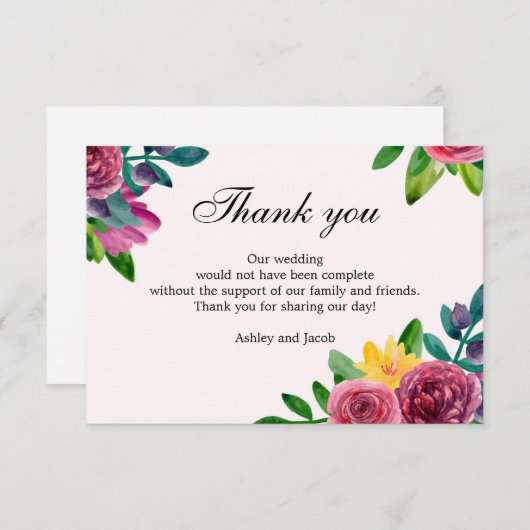 Invitation Fleurs de remerciement. Note de mariage à fleurs p (Devant / Derrière)