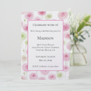 Invitation Fleurs de Renoncule Rose Féminin Anniversaire