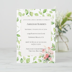 Invitation Fleurs de Renoncule Roses Jolies pour une Baby Sho