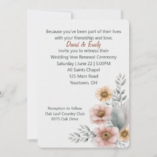 Invitation Fleurs de renouvellement de vœux sur fond blanc