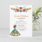 Invitation Fleurs de Robe Fiesta Mexicaine Douce 16 (Debout devant)