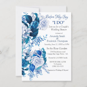 Invitation Fleurs de rose blanche sur papier motif bleu