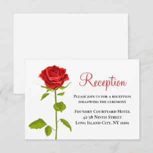 Invitation Fleurs de rose de réception de mariage rouge flora