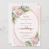 Invitation Fleurs de rose dorée rose moderne Mariage (Devant)