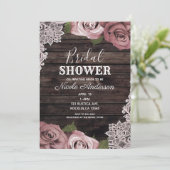 Invitation Fleurs de rose rose poussiéreux Rustique Bois Mari (Debout devant)