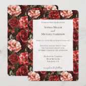 Invitation Fleurs de rose rose rouge mariage (Devant / Derrière)