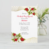 Invitation Fleurs de rose rouge avec modèle d'accent doré (Debout devant)