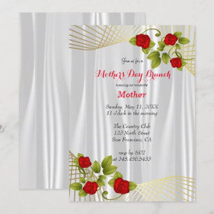 Invitation Fleurs de rose rouge avec or - Fête des Mères Desi