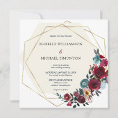 Invitation Fleurs de rose rouge et rose moderne de Bourgogne (Devant)