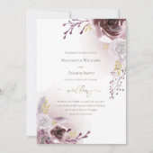 Invitation fleurs de rose rouge foncé mariage (Devant)