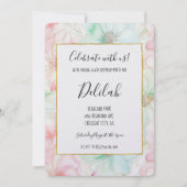 Invitation Fleurs de rose saumon et menthe pour anniversaire (Devant)
