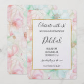 Invitation Fleurs de rose saumon et menthe pour anniversaire (Devant / Derrière)