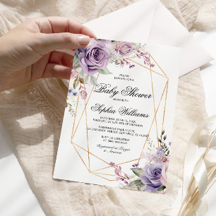 Invitation Fleurs de rose violettes et blush Baby Shower