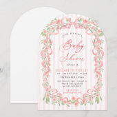 Invitation Fleurs de roses à ruban rose moderne pour Baby Sho (Devant / Derrière)