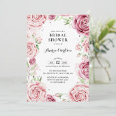 Invitation Fleurs de roses aquarelle rose cadre Baby Shower d (Debout devant)