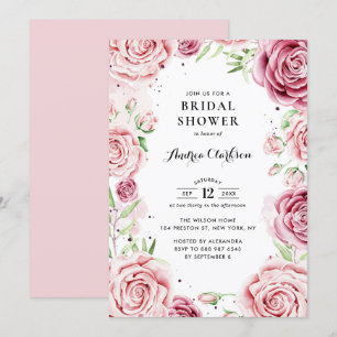 Invitation Fleurs de roses aquarelle rose cadre Baby Shower d