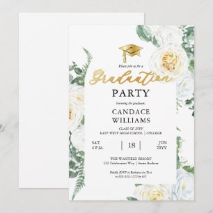 Invitation Fleurs de roses blanches pour la fête de remise de