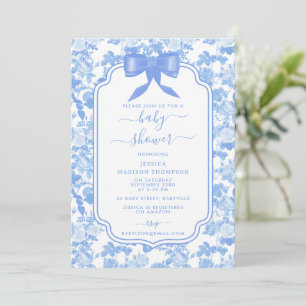 Invitation Fleurs de roses bleues et blanches Baby Shower en