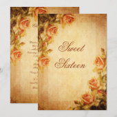 Invitation Fleurs de roses pêche rétro shabby chic pour un do (Devant / Derrière)