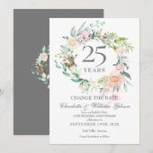 Invitation Fleurs de roses pour changement de date 25e annive (Devant / Derrière)