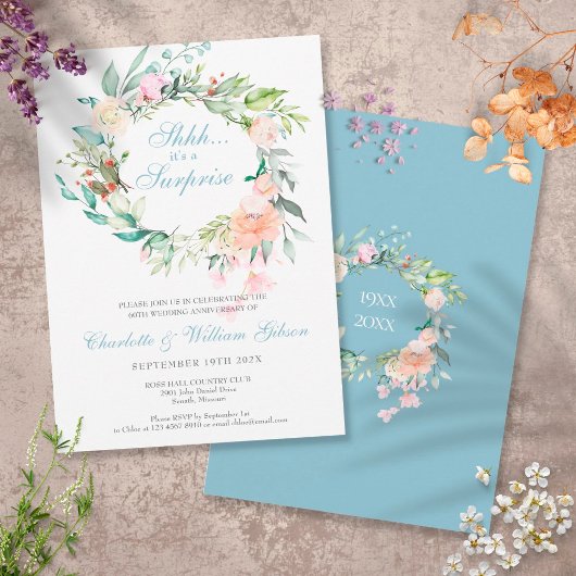 Invitation Fleurs de roses pour la fête d'anniversaire surpri