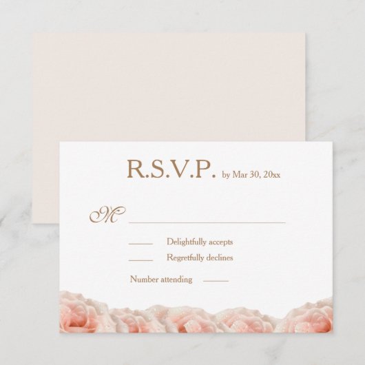 Invitation Fleurs de roses rose blush Mariage or blanc RSVP (Devant / Derrière)