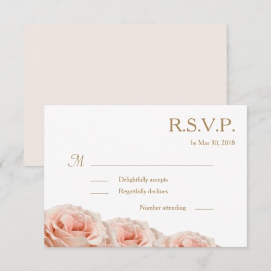 Invitation Fleurs de roses rosées Blush Mariage RSVP Blanc (Devant / Derrière)