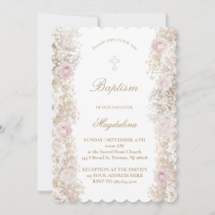 Invitation Fleurs de roses roses et Baby's Breath baptême