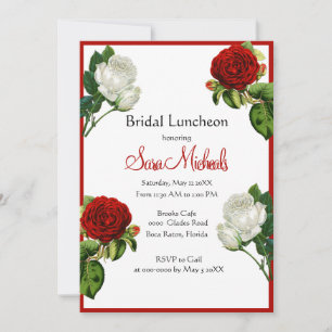 Invitation Fleurs de Roses Rouges Vintage pour Luncheon de Ma
